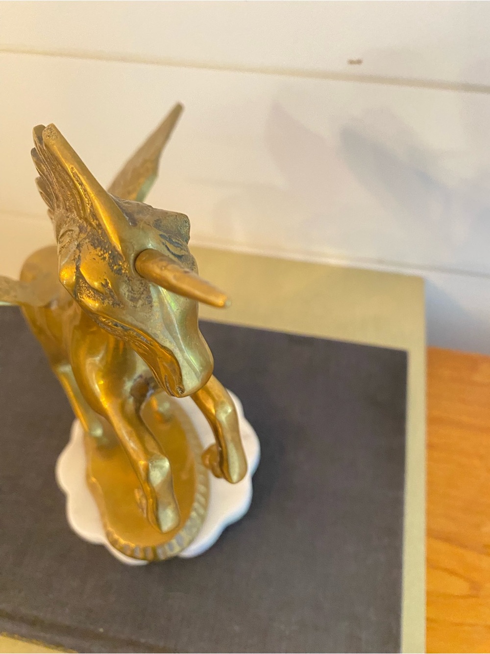 Vintage Solid Brass Winged Unicorn Pegasus Pegacorn Ethereal Mythical Creature - Picture 5 of 13